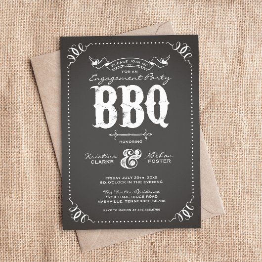 Invitation Charcoal Rustic Engagement Party BBBQ
