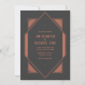 Invitation Charcoal Slate & Copper Art Deco Wedding Photo (Devant)