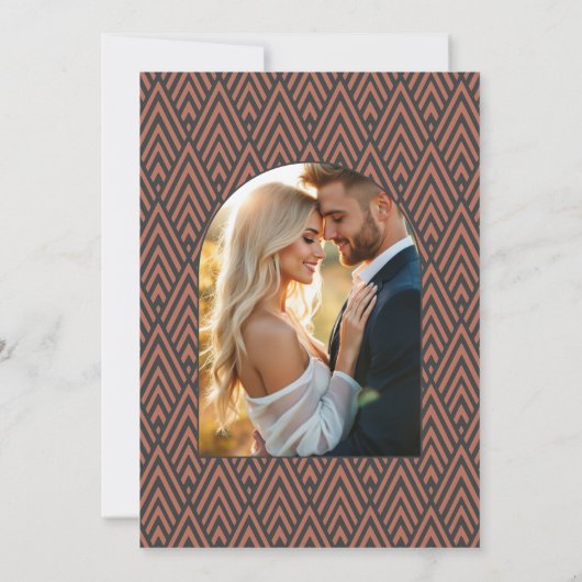Invitation Charcoal Slate & Copper Art Deco Wedding Photo (Dos)