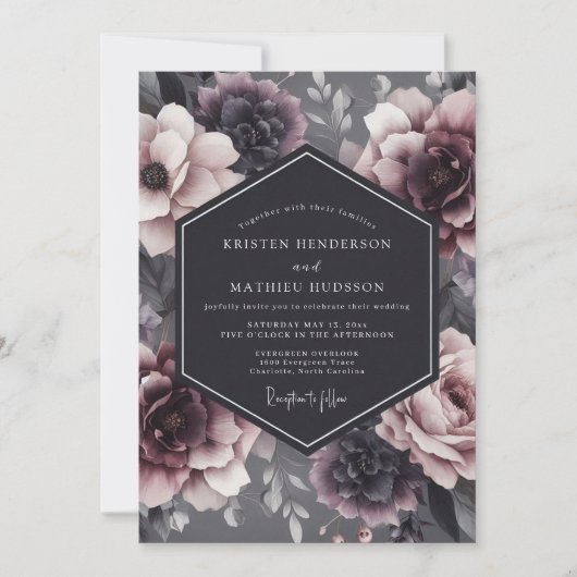 Invitation Charcoal Somber Flora Wedding (Devant)