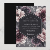 Invitation Charcoal Somber Flora Wedding (Devant / Derrière)