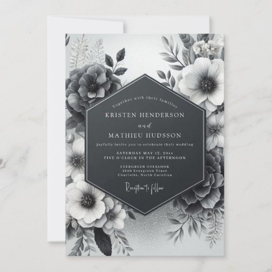 Invitation Charcoal Vesperal Flora Wedding (Devant)