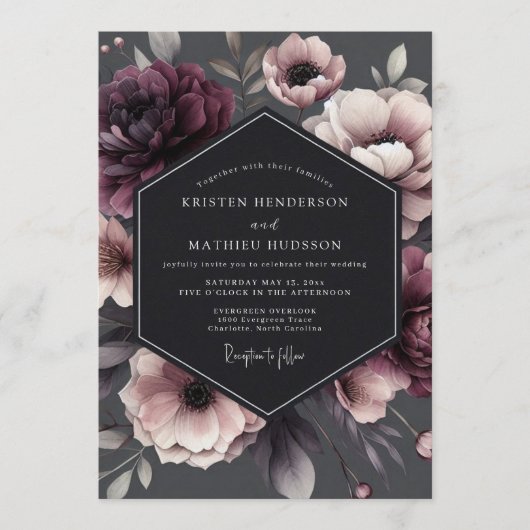 Invitation Charcoal Victorian Bloom Wedding (Devant)