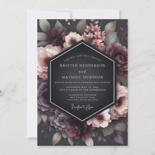 Invitation Charcoal Wistful Blossom Wedding (Devant)