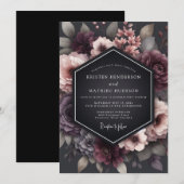 Invitation Charcoal Wistful Blossom Wedding (Devant / Derrière)