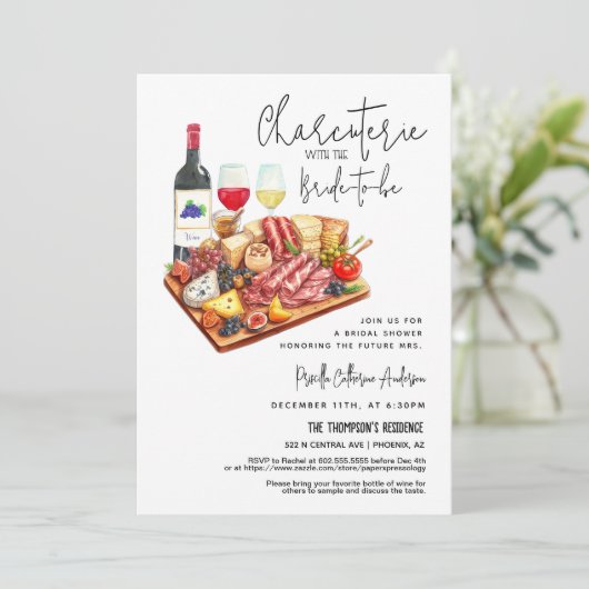 Invitation Charcuterie avec le Code QR de la mariée à devenir (Debout devant)