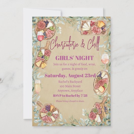 Invitation Charcuterie & Soirée Filles (Devant)