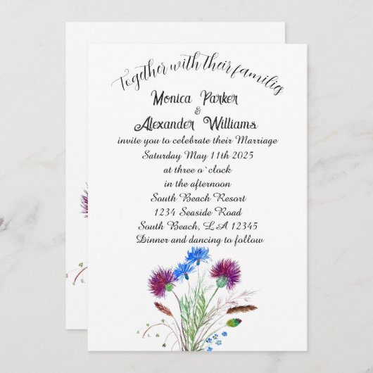 Invitation Chardon Botanique Élégant Simple Minimal Mariage (Devant / Derrière)