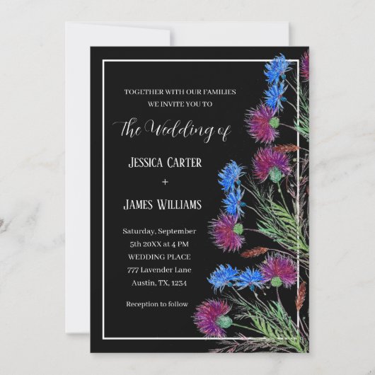Invitation Chardon Cornflowers Aquarelle Rustique Mariage (Devant)