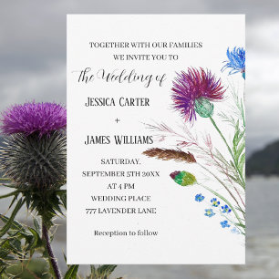 Invitation Chardon Cornflowers Aquarelle Rustique Mariage
