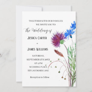 Invitation Chardon Cornflowers Aquarelle Rustique Mariage