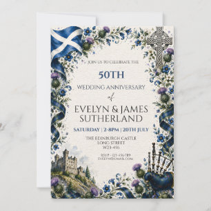 Invitation Chardon écossais Croix celtique Cornemuse Château