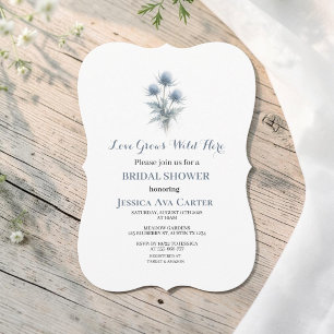 Invitation Chardon Écossais Floral Bleu Poussiéreux Mariage