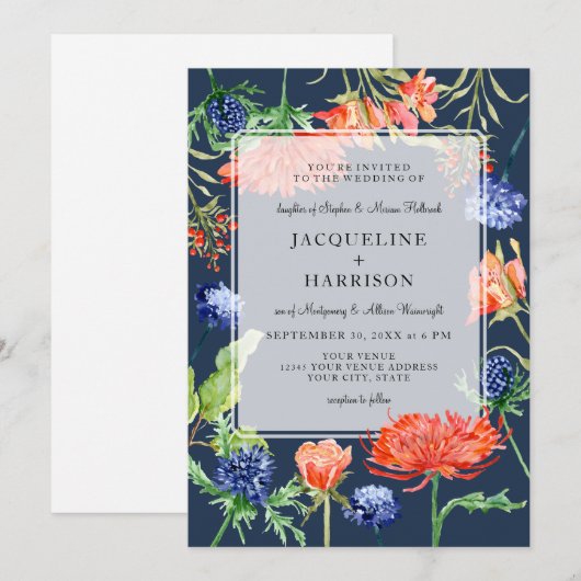 Invitation Chardon floral moderne de maman de marine d'été (Devant / Derrière)