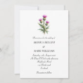 Invitation Chardon Floral Violet Simple Mariage Écossais (Devant)