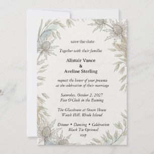 Invitation Chardons, Tiges de Blé, Feuillage à l'Aquarelle, B