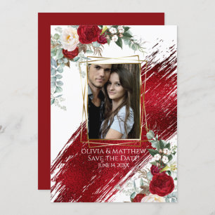 Invitation CHARGE photo cadre Crimson Floral Paint Stroke