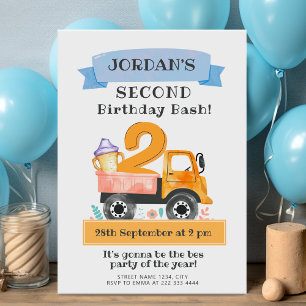Invitation Chariot aquarelle deuxième fête d'anniversaire ave