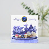 INVITATION CHARIOT BLEU DE SWANS ET CUPCAKES ANNIVERSAIRE (Debout devant)