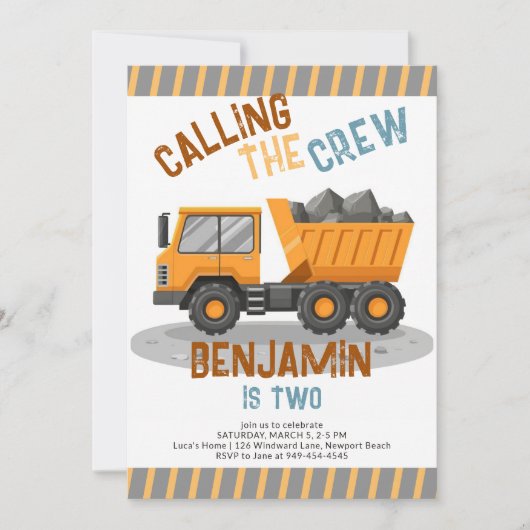 Invitation Chariot Camion de l'équipage de construction 2e an (Devant)