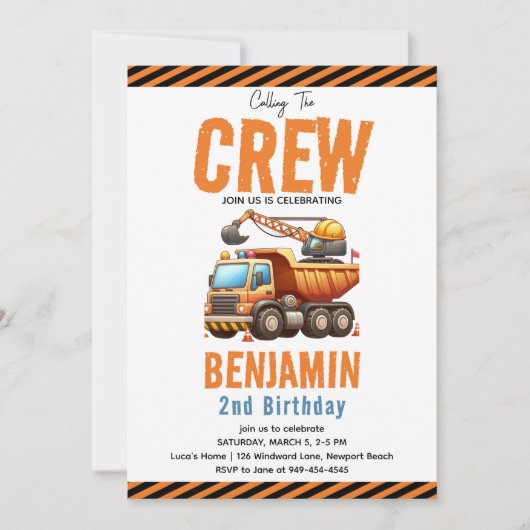 Invitation Chariot Camion de l'équipage de construction 2e an (Devant)