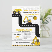 Invitation Chariot Camion Twin Boy Construction Anniversaire (Debout devant)