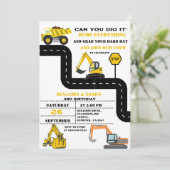 Invitation Chariot Camion Twin Boy Construction Anniversaire (Debout devant)