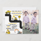 Invitation Chariot Camion Twin Boy Construction Anniversaire (Devant)