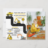 Invitation Chariot Camion Twin Boy Construction Anniversaire (Devant)