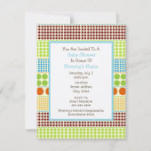 Invitation Chariot de baby shower de garçon et points bleus (Dos)