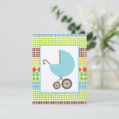 Invitation Chariot de baby shower de garçon et points bleus (Debout devant)