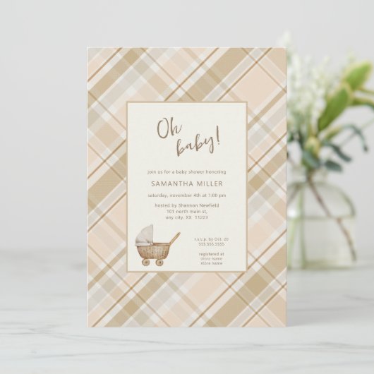 Invitation Chariot de bébé à couche neutre (Debout devant)