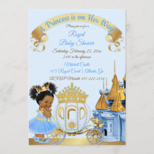 Invitation Chariot de Château de Princesse Royale Bleu Or Fil