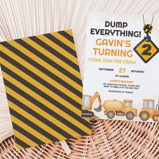 Invitation Chariot de construction 2e fête d'anniversaire