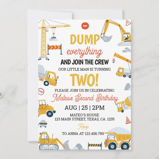 Invitation Chariot de construction Anniversaire (Devant)