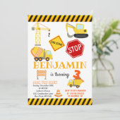 Invitation Chariot de construction Anniversaire (Debout devant)