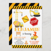 Invitation Chariot de construction Anniversaire (Devant / Derrière)