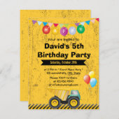 Invitation Chariot de construction Boy fête d'anniversaire (Devant / Derrière)