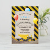 Invitation Chariot de construction Boy Fête d'anniversaire (Debout devant)