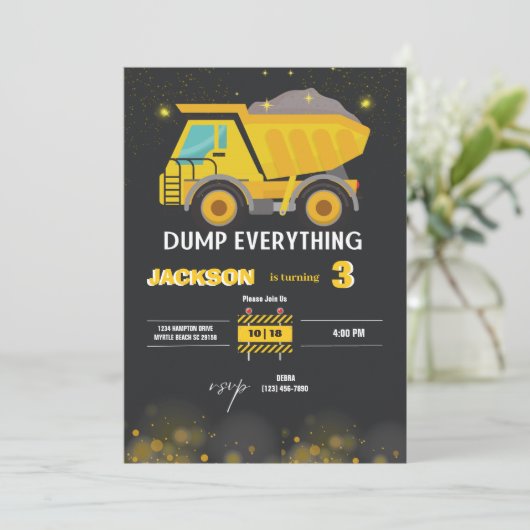 Invitation Chariot de construction Boys fête d'anniversaire (Debout devant)