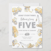 Invitation Chariot de construction CINQ fête de 5e anniversai (Devant)