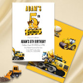 Invitation Chariot de construction cinquième fête d'anniversa