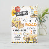 Invitation Chariot de construction de la route Anniversaire (Debout devant)