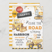 Invitation Chariot de construction de la route Anniversaire (Devant / Derrière)