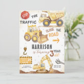 Invitation Chariot de construction de la route Anniversaire (Debout devant)