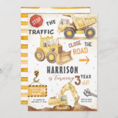 Invitation Chariot de construction de la route Anniversaire (Devant / Derrière)