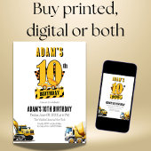 Invitation Chariot de construction Dixième fête d'anniversair