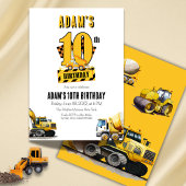 Invitation Chariot de construction Dixième fête d'anniversair