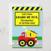 Invitation Chariot de construction garçons premier anniversai (Devant)