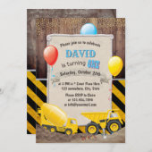 Invitation Chariot de construction garçons premier anniversai (Devant / Derrière)